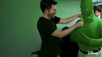Disney Insider TV Show: Getting ready to work with green screen technology. 