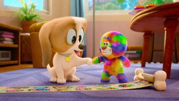 Dog Days Out TV show screenshot 1: Holm and Bear do a fist bump.