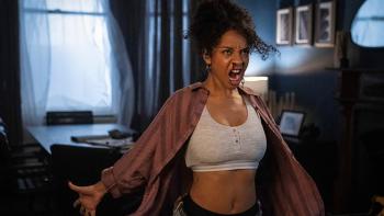 Domino Day: Domino (Siena Kelly) summons her powers, making her nose bleed