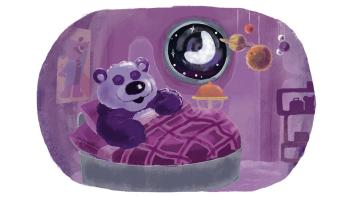 Donkey Hodie Bedtime Stories: a storybook illustration of Purple Panda
