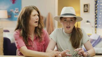 Dot Corner Webtective TV: Dot and her Mom are together recording a video for her online channel. Mom looks shocked with her mouth open.