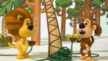 Raa Raa the Noisy Lion TV show: screenshot of an animated lion and monkey