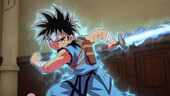Dragon Quest: The Adventure of Dai TV Show: A young warrior with spiky hair wields a glowing sword surrounded by a blue aura.