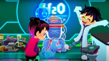 Leo celebrates his new invention while Ella watches