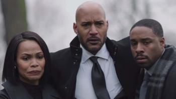 Emperor of Ocean Park TV show screenshot 2: (L-R) Tiffany Mack, Henry Simmons, and Grantham Coleman lean on each other.
