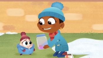 Esme & Roy: Holiday Spirit/Snow Worries: Esme offers Fig the calming glitter jar when she's upset about the snow melting.