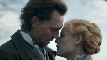 The Essex Serpent: Will and Cora are standing with their faces close together, apparently about to kiss