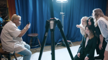 Setting up a shot. 