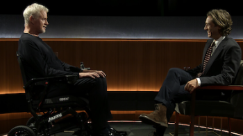 Famous Last Words: Eric Dane TV show screenshot 3: Eric Dane in wheelchair facing a seated Brad Falchuk. 