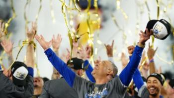 Fight for Glory TV show screenshot 3: confetti rains down on Dodgers manager Dave Roberts