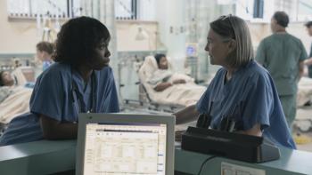 Five Days at Memorial TV show: a younger Black woman and older White woman, both hospital workers, talk