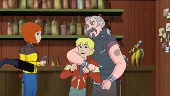 Four And A Half Friends TV Show: A big hug from a scary-looking guy. 