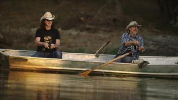 Geddy Lee Asks TV show screenshot 1: Lee and Primus's Les Claypool in a rowboat