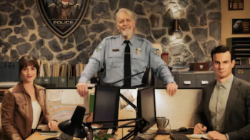 Good Cop/Bad Cop screenshot 1: Lou, Big Hank, and Henry sitting around desk. 