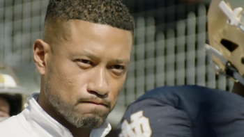 Here Come the Irish screenshot 1: Marcus Freeman frowning. 