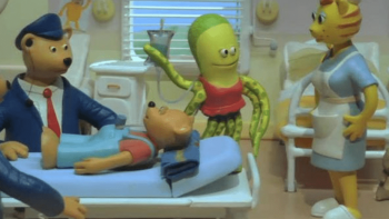 Wheeling in a patient. 