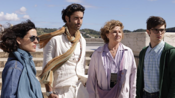 If It’s Tuesday, It’s Murder TV show TV show screenshot 3: Alicia, Fabio, Pura, and Daniel stand together in the sun. 