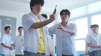 If Wishes Could Kill TV show screenshot 2: A teenage boy stands in the middle of class with a wild look on his face, holding up a box cutter