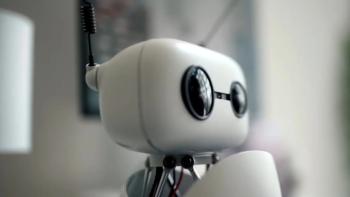 Instadocs: AI Gone Wild TV show screenshot 1: This image shows a small robot with a square head, big black eyes, and antennae