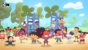 Jessica's Big Little World TV show screenshot #1: a large group of animated children are on a playground