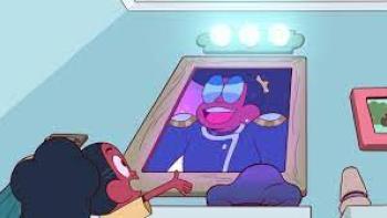 Jessica's Big Little World TV show screenshot #2: Jessica looks into a lighted mirror that reflects a royal-looking person