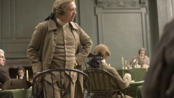 John Adams screenshot 2: John Adams standing and speaking to Continental Congress.