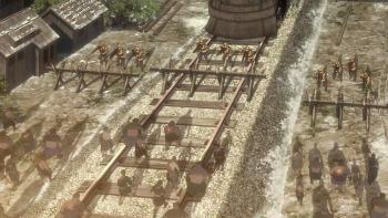 Kabaneri of the Iron Fortress: The Battle of Unato: Soldiers defend the train as kabane approach the barricade.