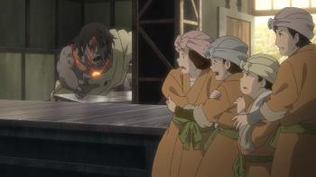 Kabaneri of the Iron Fortress: The Battle of Unato: A kabane reaches over to attack a group of 4 women.