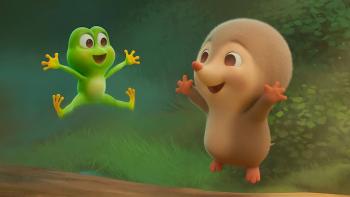 Little Margo Stories TV show screenshot 3: Margo the mole and Froggy jump together