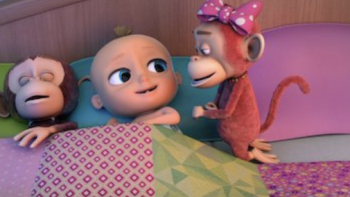 Loo Loo Kids: Johny & Friends Musical Adventures Series: Johny sleeps with monkey in the bed. 