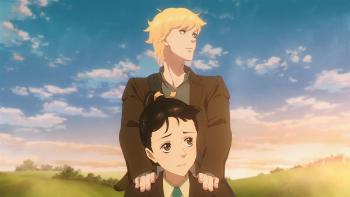 Love Through a Prism TV show screenshot 2: Lili drives a bicycle with Kit riding along. Lili looks concerned. Kit is impassive. 