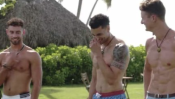 Love & Translation TV show screenshot 3: The three bachelors stand shirtless. 