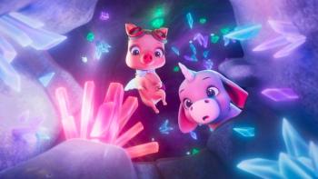 Magicampers TV show screenshot 3: Darly and Loomies look at awe at a cave filled with brilliant crystals.