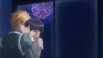 Maid Sama! TV Show: Takumi and Misaki share a kiss in front of fireworks