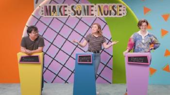 Make Some Noise: SungWon Cho, Caitlin Reilly, and Brian David Gilbert are contestants on the Make Some Noise set