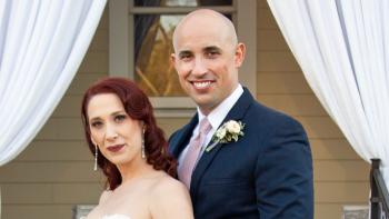 Married at First Sight TV show screenshot: Close up of a white couple on their wedding day