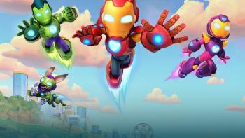 Marvel's Iron Man and His Awesome Friends TV Show: Iron Man, Iron Hulk, Ironheart, and Iron Pup fly through the sky