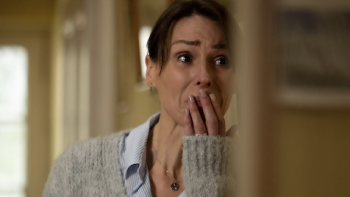 MaryLand TV show screenshot 2: Becca cries from behind a wall. 