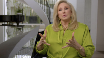 Matthew Perry: A Hollywood Tragedy screenshot 2: Morgan Fairchild wearing chartreuse blouse. 