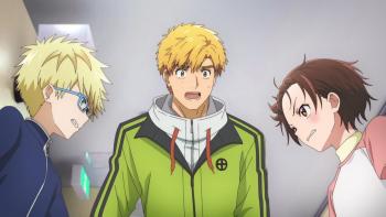 Medalist: Inori and Rioh face off angrily as Tsukasa looks on in confusion and concern.