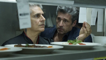 Memory of a Killer TV show screenshot 2: Dutch and Angelo talk in a restaurant kitchen.