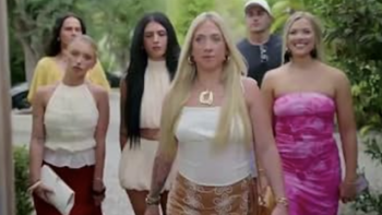 Million Dollar Nannies TV show screenshot-2: Group of six people walking outdoors, smiling and dressed in summer attire.