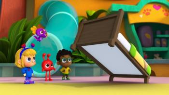 Morphle Shorts TV: Mila, Jordie and magic pets Morphle and Anima watch as Jordie's bed comes to life, behaving like a horse.