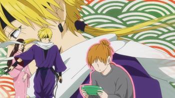 Murai in Love: Ayano hunches over a handheld video game. Images of her favorite character who looks like Murai float behind her. 