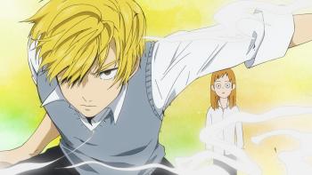 Murai in Love: Murai makes a dramatic protective pose in front of a shocked Ayano.