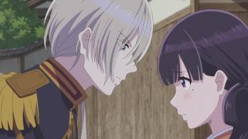 My Happy Marriage: Kiyoka leans in towards a blushing Miyo