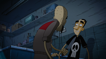 My 2 Cents TV: In a dark room, a man threatens Zero with a sharp nice.