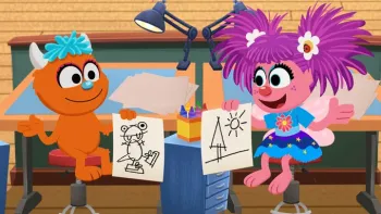 My Sesame Street Friends My Abby TV: Rudy and Abby show their drawings to each other in a classroom setting.