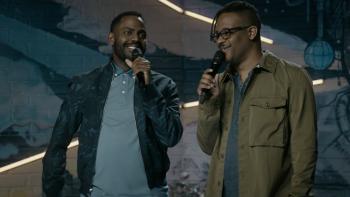 The New Negroes TV Series: Baron Vaughn and Mike Eagle stand onstage holding microphones