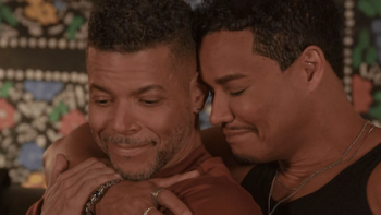 Noah's Arc: The Movie screenshot 3: Alex (Rodney Chester) hugs Dr. Junito Vargas (Wilson Cruz) 